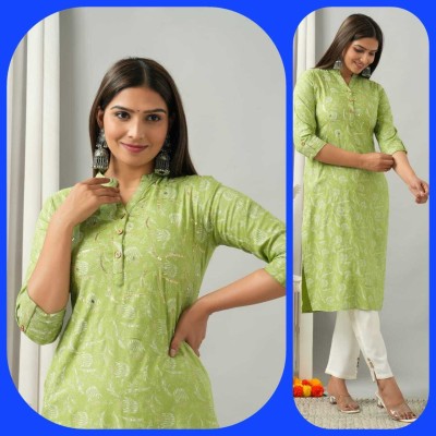 Ranawatintrend Women Floral Print Straight Kurta(Light Green)