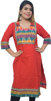 KheyaliBoutique Women Printed Straight Kurta(Red)