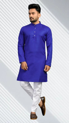 Biswas Mamta Men Solid Straight Kurta(Blue)
