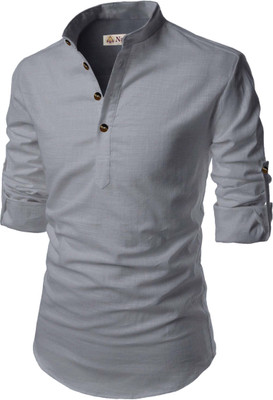 Navkanj Men Solid A-line Kurta(Grey)
