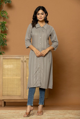 FLAMBOYANT Women Solid A-line Kurta(Grey)
