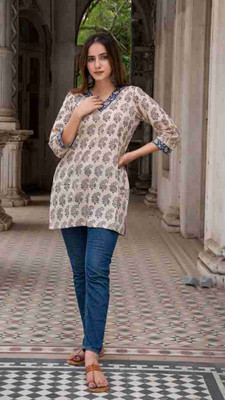 LOOM CRAFT Women Applique A-line Kurta(Blue)