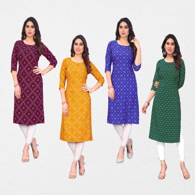 Gitanjali Trend Women Printed Straight Kurta(Purple, Dark Green, Blue, Yellow)