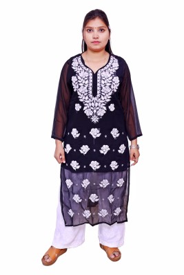 Ah creation Women Chikan Embroidery Ethnic Dress Kurta(Black)