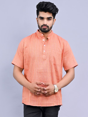 QuaClo Men Striped Straight Kurta(Orange)