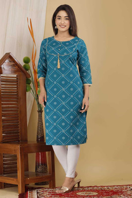 LABULY Women Printed Straight Kurta(Green)