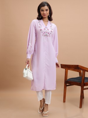 Vishudh Women Solid Straight Kurta(Pink)