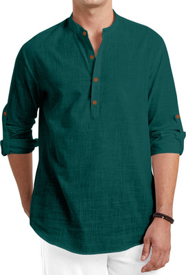 MACSIVO Men Solid Straight Kurta(Green)