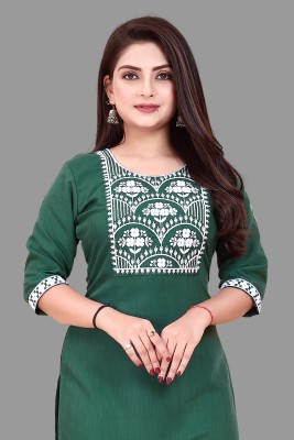 AKK Enterprise Women Embroidered A-line Kurta(Green)