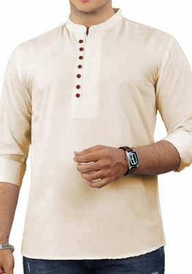VIMASUTI Men Solid Straight Kurta(Beige)