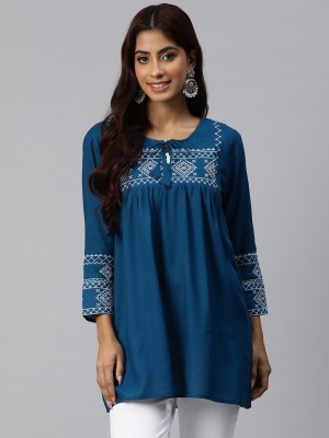 Readiprint Fashions Women Embroidered A-line Kurta(Blue)