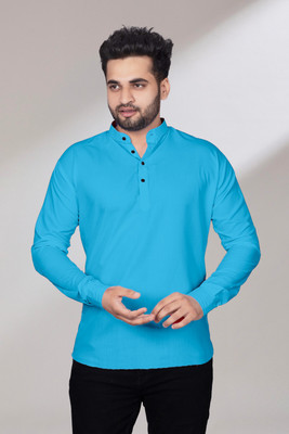 Kavyangle Creation Men Solid Straight Kurta(Blue)