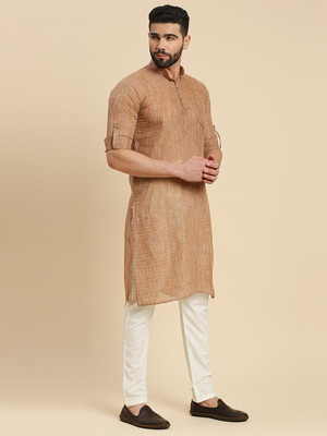 Rajubhai Hargovindas Men Self Design Straight Kurta(Brown)