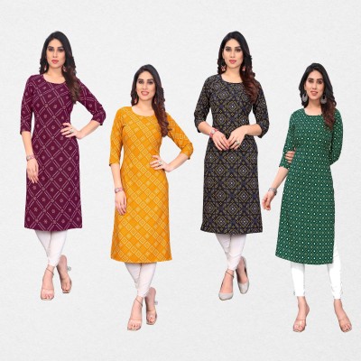 Gitanjali Trend Women Printed Straight Kurta(Purple, Dark Green, Black, Yellow)