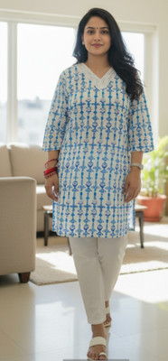 RIDDHI Women Printed Ethnic Dress Kurta(Blue, White)
