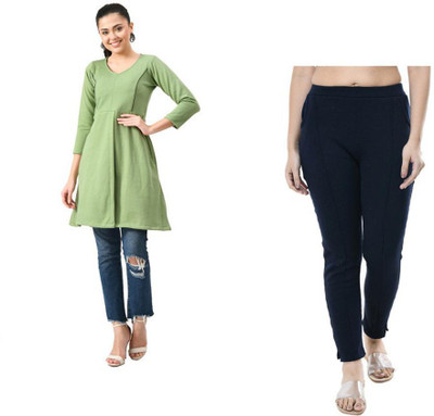 IndiWeaves Women Solid Straight Kurta(Light Green)