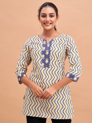 Feranoid Retail Women Printed, Striped Straight Kurta(Yellow)