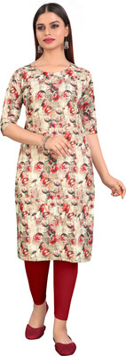 Wow Ethnic Women Printed, Floral Print A-line Kurta(White)