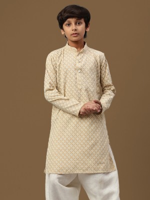 Sanwara Boys Chikan Embroidery Straight Kurta(Beige)