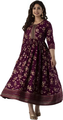 VKASHFAB Women Printed Anarkali Kurta(Purple)