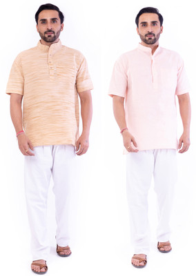 DESHBANDHU DBK Men Solid Straight Kurta(Pink, Beige)