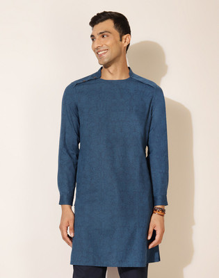 Fabindia Men Woven Design Straight Kurta(Blue)