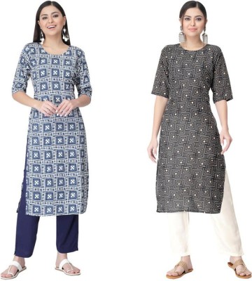 EthnicBasket Women Printed Straight Kurta(White, Dark Blue, Black)