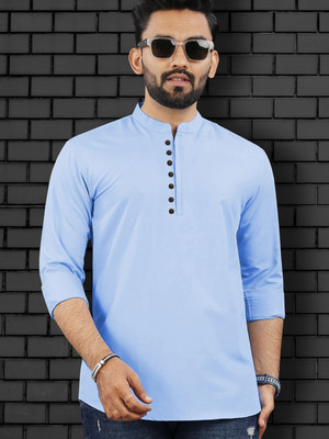 S-LINE Men Solid Straight Kurta(Light Blue)