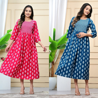 Kadri Women Printed A-line Kurta(Pink)