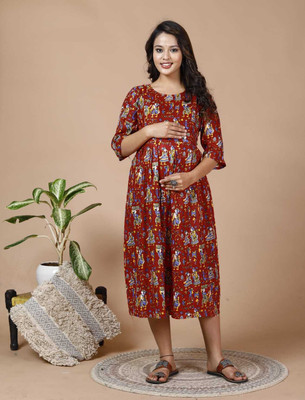Rishit creation Women Printed Flared Kurta(Yellow)