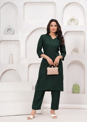 FCV Women Solid Straight Kurta(Green)