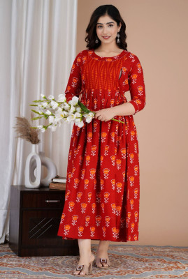 MASUN Women Printed Anarkali Kurta(Red)