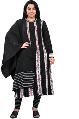 STUTAKRITI Women Striped Flared Kurta(Black)