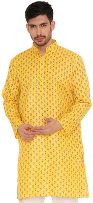 MAHARAJA Men Printed Straight Kurta(Yellow)
