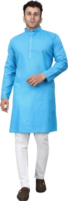 HouseOfCommon Men Solid Straight Kurta(Light Blue)