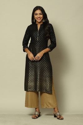 RANGRITI Women Printed Straight Kurta(Black)