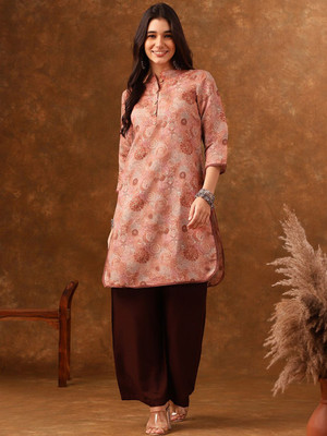 ANOUK Women Printed Straight Kurta(Pink)