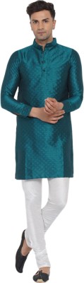 JIHUZUR Men Self Design Straight Kurta(Dark Green)