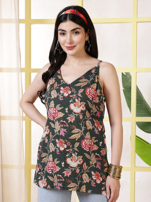Nayo Women Floral Print Straight Kurta(Green)