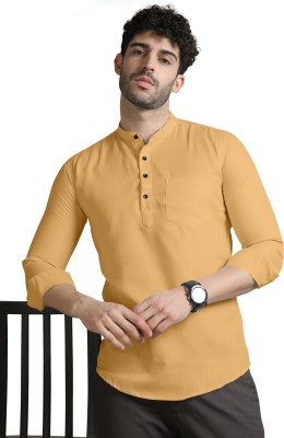 NTIFIC Men Solid Straight Kurta(Yellow)