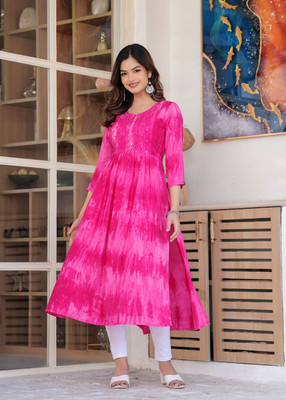 TANTANATAN Women Printed A-line Kurta(Pink)