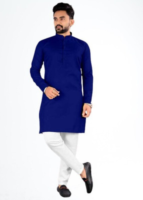 Ae Aahira Enterprise Men Solid A-line Kurta(Blue)
