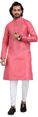 GUPTA TRENDZ Men Embroidered Straight Kurta(Beige)