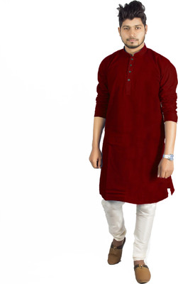 Full Stop Apparel Men Solid Straight Kurta(Maroon)