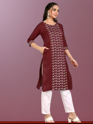 Texpa Creation Women Printed A-line Kurta(Maroon)
