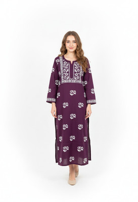 Unstop Women Chikan Embroidery Ethnic Dress Kurta(Maroon)