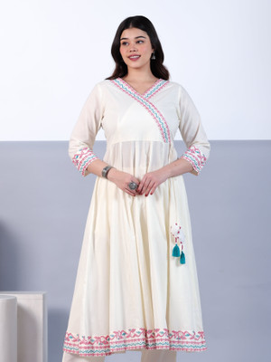 Aramya Women Embroidered Anarkali Kurta(White)
