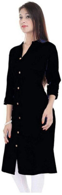 NeeloKurtis Women Printed Straight Kurta(Black)