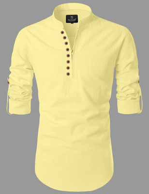 SPOQUE Men Solid Straight Kurta(Yellow)