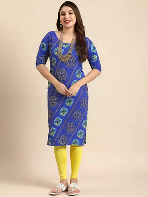 SZN Women Printed A-line Kurta(Blue)
